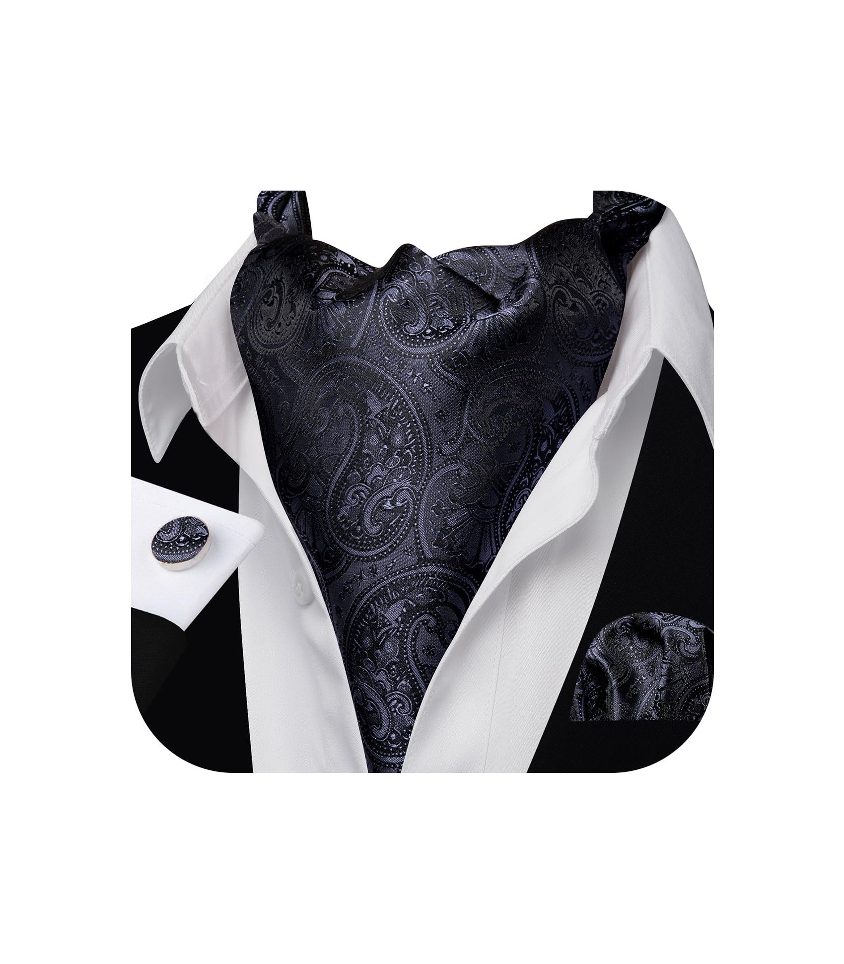 Barry.Wang Ascot for Men Cravat Tie Sets Paisley Scarf Self Tie Necktie