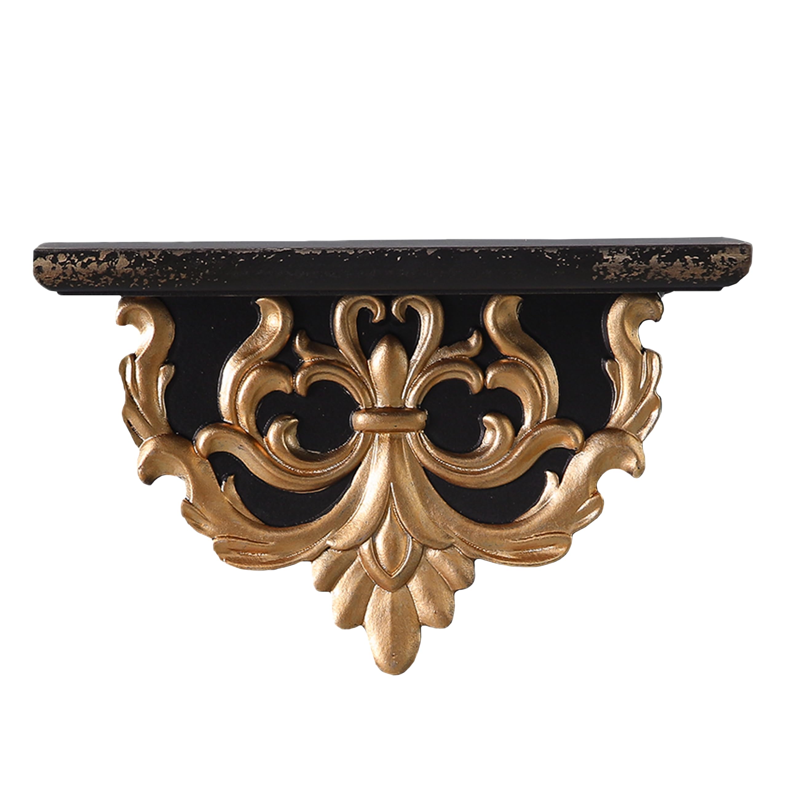 Sintosin Antique Gold Wall Shelf, Vintage Black Floating Shelves for Wall, Rustic Small Wooden Shelf for Bedroom, Living Room, Hallway