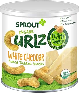 Sprout Organic Baby Food, Sprout Organic Curlz Toddler Snacks, White Cheddar, 1.48 Ounce (1 Count) Canister, Plant Powered, Gluten Free, USDA Certified Organic, Nothing Artificial