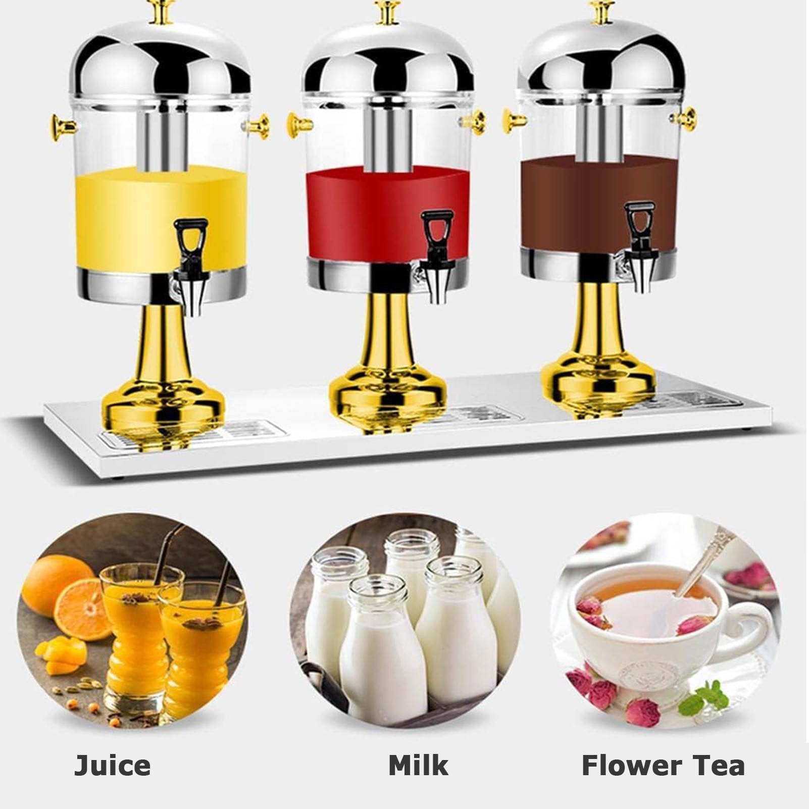 Distributore di succo in acciaio inox, dispenser per bevande a tripla testa in vetro trasparente per uso commerciale, ideale per bar, hotel e servizio a buffet