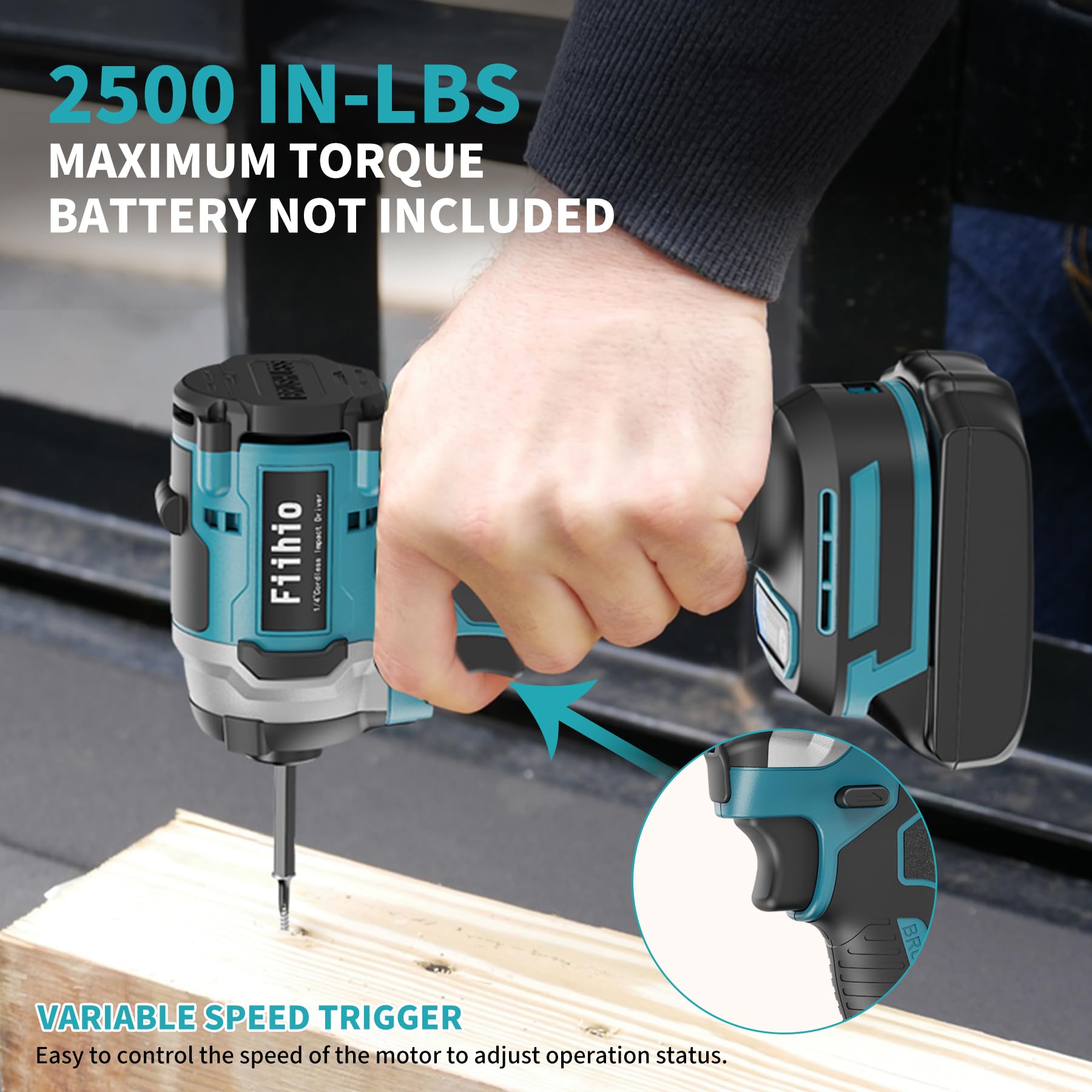 Atornillador de impacto inalámbrico compatible con batería Makita de 18 V, destornillador de impacto hexagonal de 1/4 pulgadas de 2800 pulgadas en libras, herramienta compacta de 4 velocidades