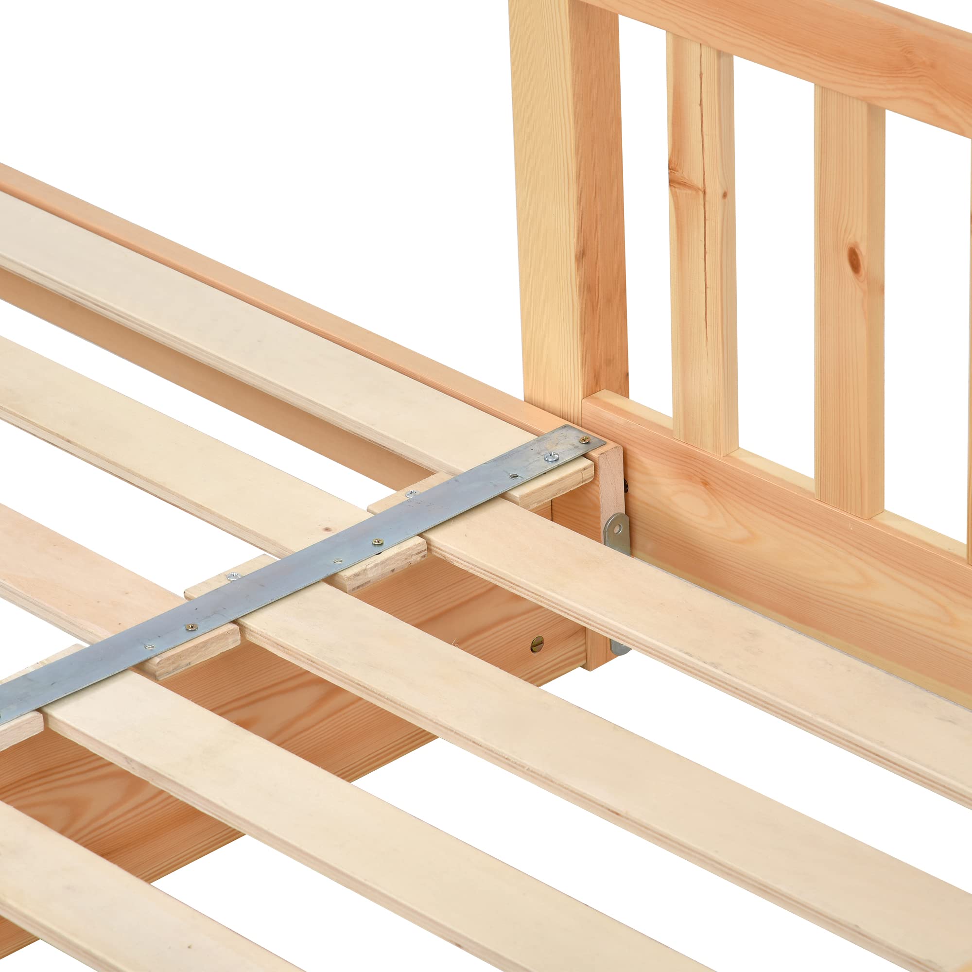 Merax Lit pour enfant 200x180cm, Lit fonctionnel avec barrière antichute et sommier à lattes, Lit de jour extensible en lit double, Lit en forme de cabane en bois pour filles et garçons, Couleur