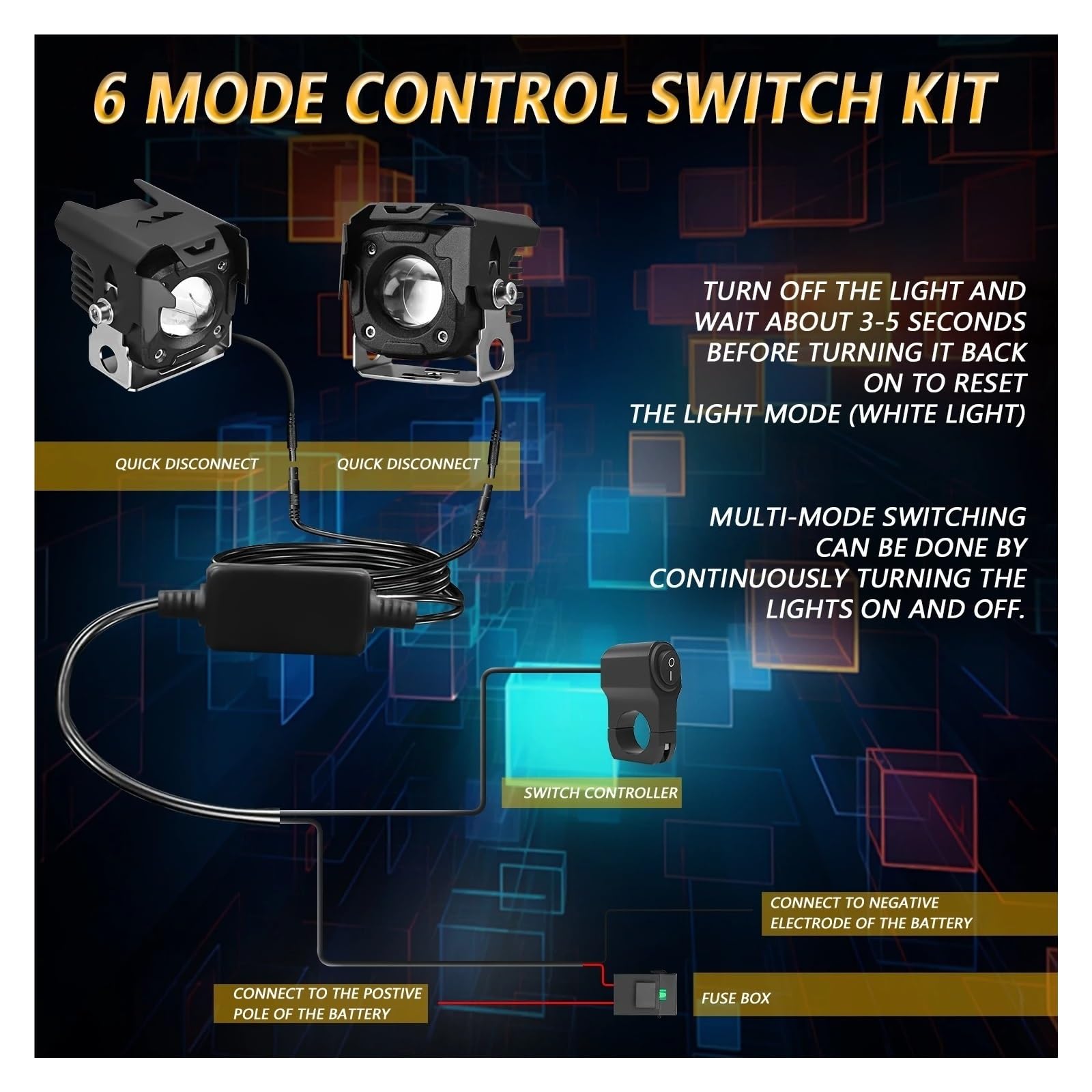 SANCAK Faros De Motocicleta Foco LED Alta Potencia Para Motocicleta 240W 20000LM Juego Interruptor Cable Tira 6 Colores Auxiliar Para Coche Y Camión 12V