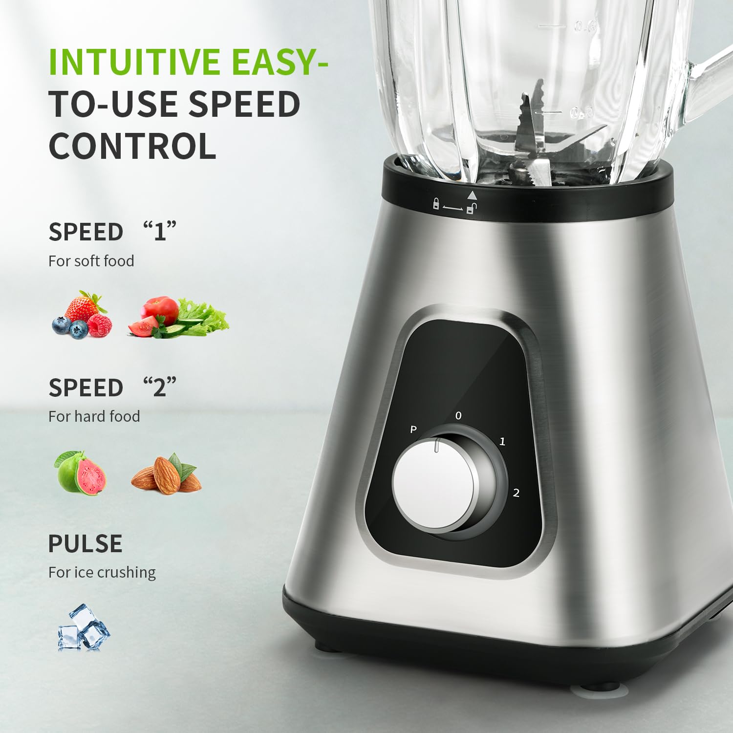 GDOR Frullatore 1200 W ad Alta Velocità, 1,5L Bicchiere in Vetro Resistente +Bottiglia Portatile, 3 Velocità, 6 Lame + 4 Lame in Acciaio Inox per Frullati, Succhi di Frutta, Pestello del Ghiaccio