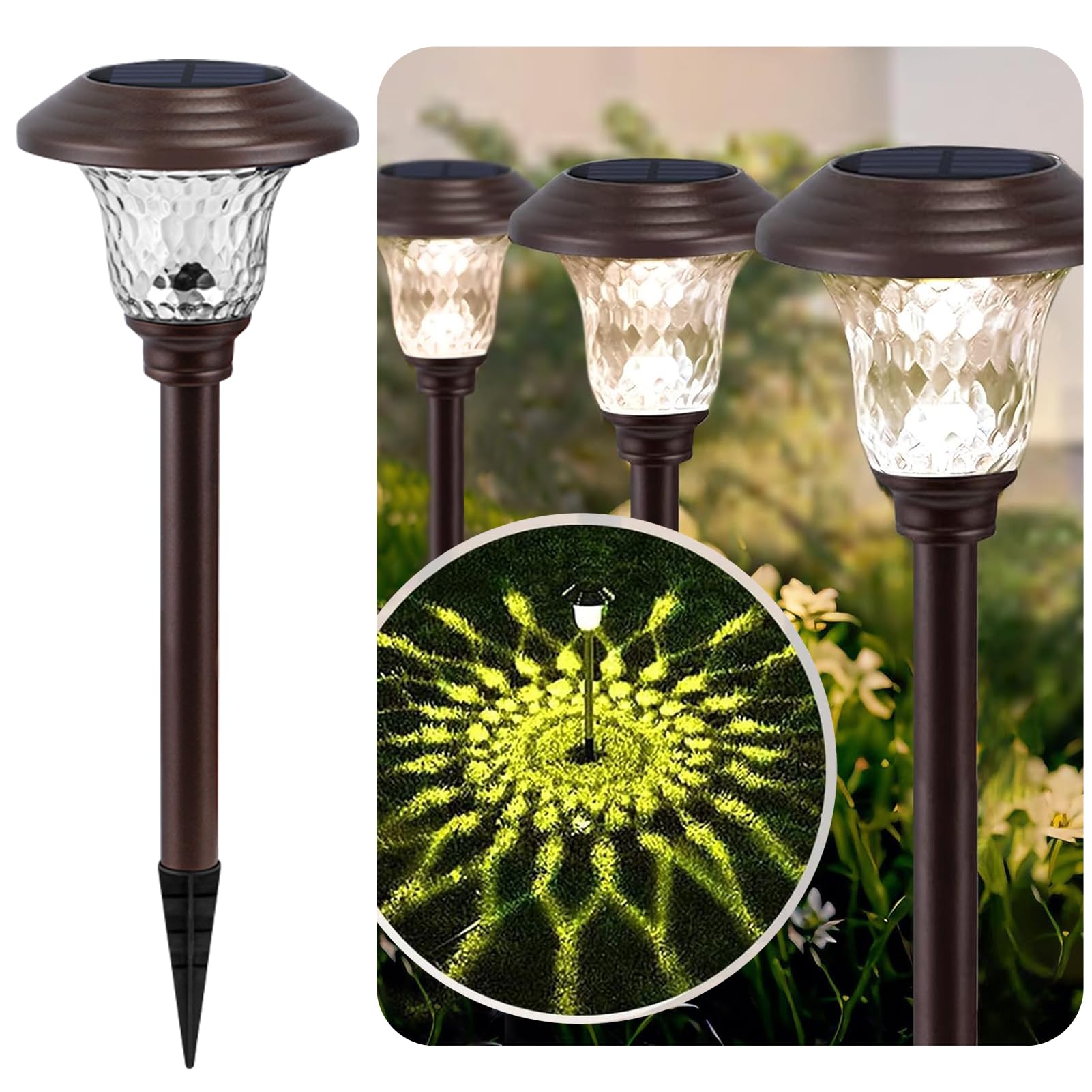 BEAU JARDIN 8 Pack Solar Pathway Lights Outdoor Solar Powered Lights Waterproof Glass High Lumen for Garden Landscape Path Yard Walkway Patio Driveway Outside Colored Color Changing White Bronze