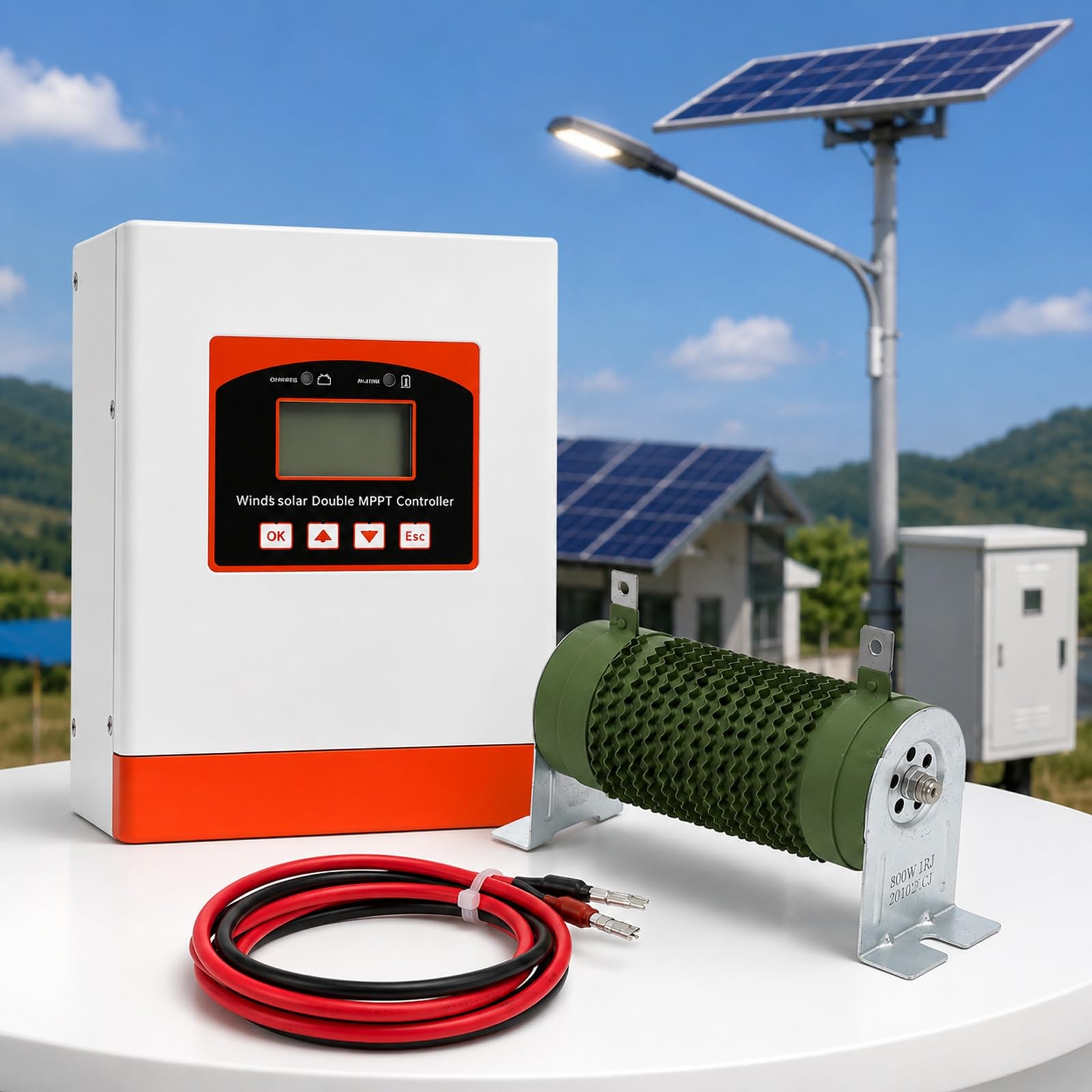 Hybrydowy regulator ładowania wiatru słonecznego 6000 W – 15000 W – kontroler MPPT Boost z wyświetlaczem LCD i rezystorem odciążenia (6000 W, 12V/24V)