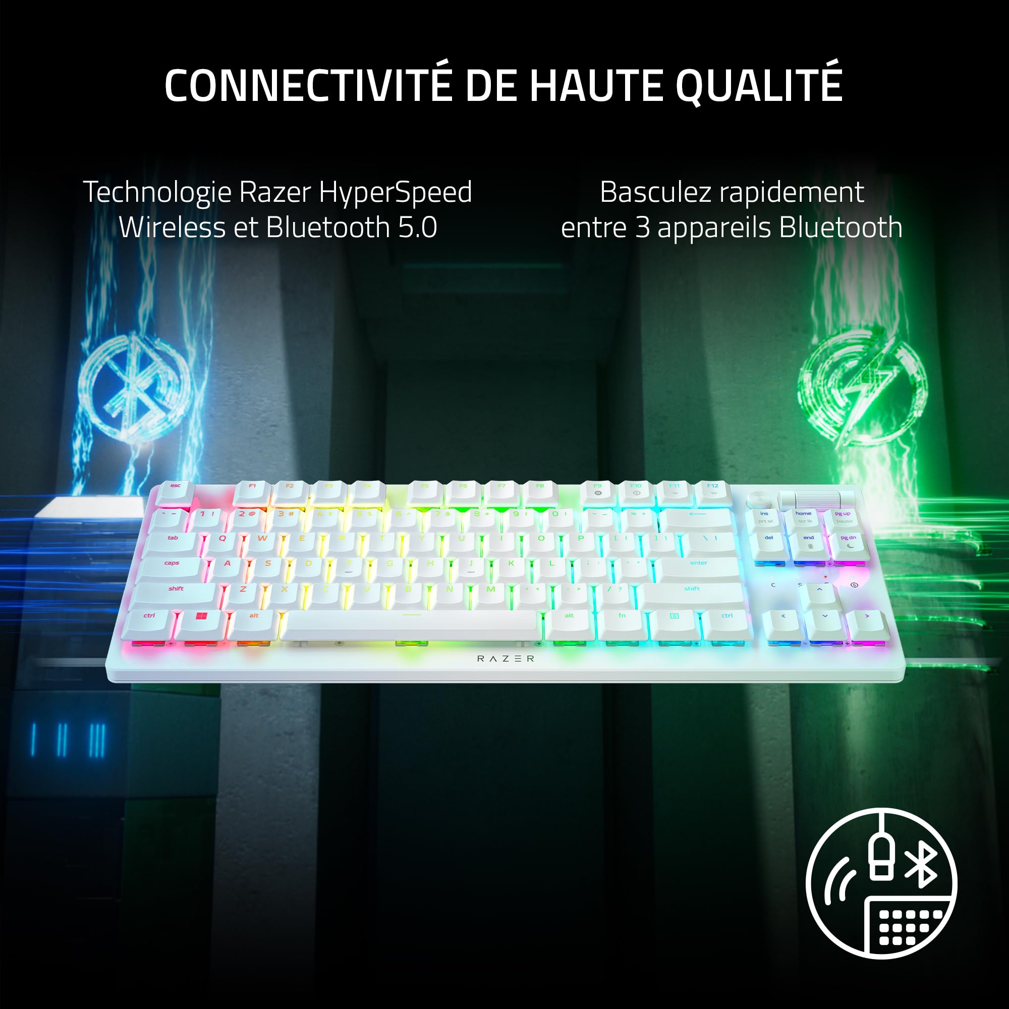 Razer DeathStalker V2 Pro Tenkeyless (Switches Rouges) - Clavier Gamer Optique sans-Fil à Profil Bas (Switches Optiques Linéaires et Silencieux, sans-Fil HyperSpeed, Bluetooth) Clavier US | Blanc