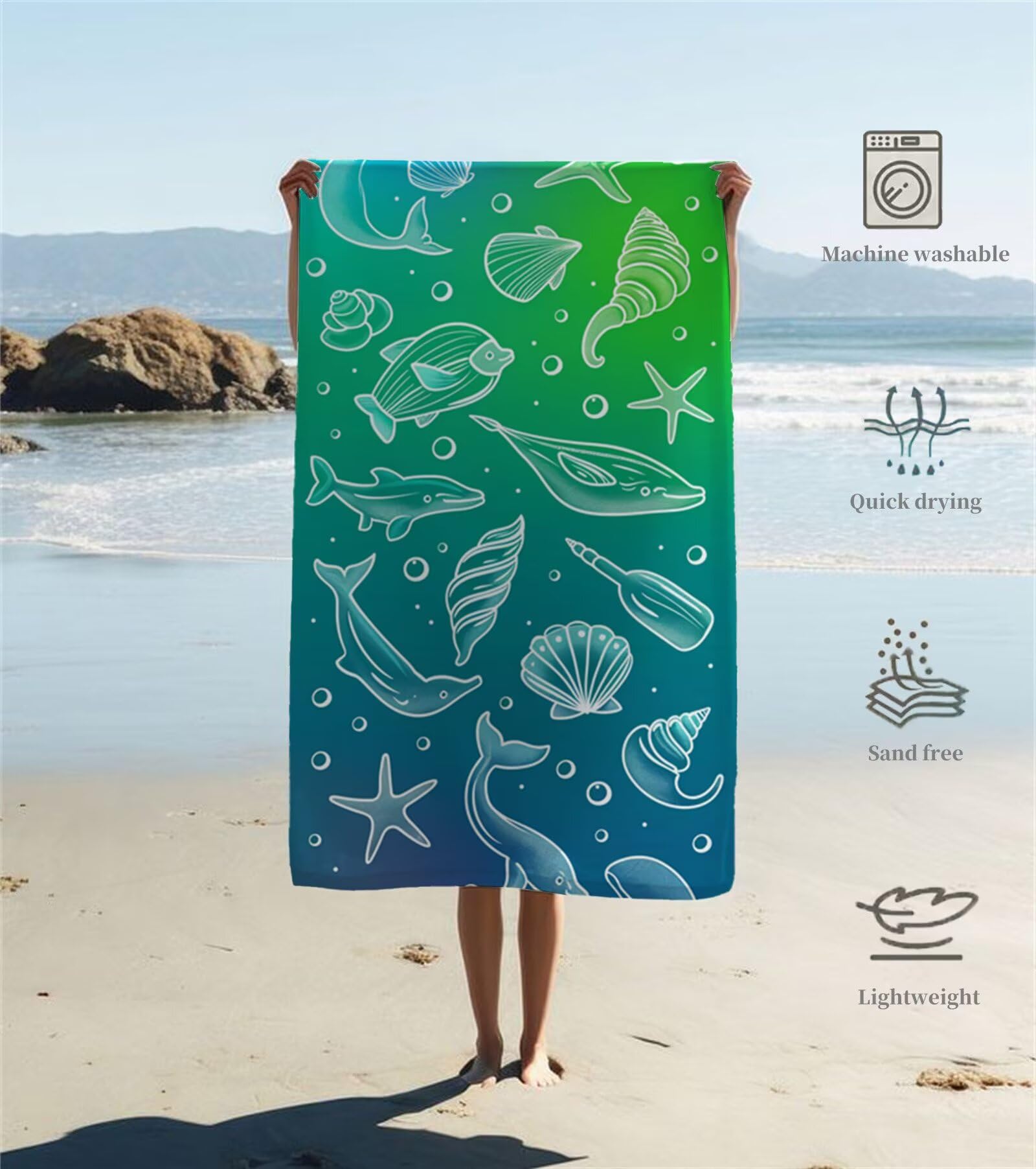 Strandtuch Abstrakte Muscheln Mikrofaser Handtuch Groß 220 x 100 cm, Saunahandtuch Schnell Trocknendes, Sandfreie Stranddecke, Saugfähiges Badetuch, Platzsparende Reisehandtuch, Sauna Zubehör Y1-601