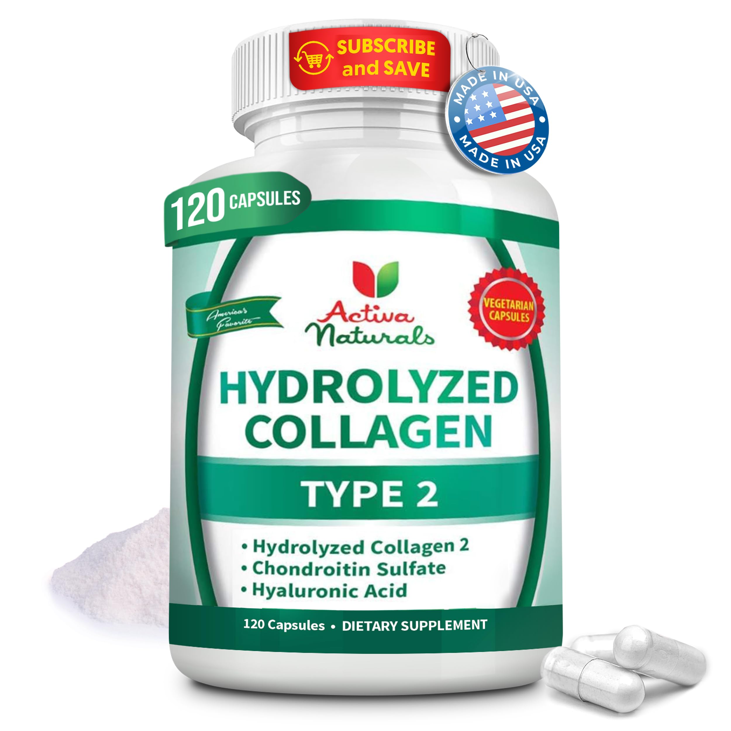 Collagen Type 2 Hydrolyzed Supplement with Chondroitin and Hyaluronic, for He...