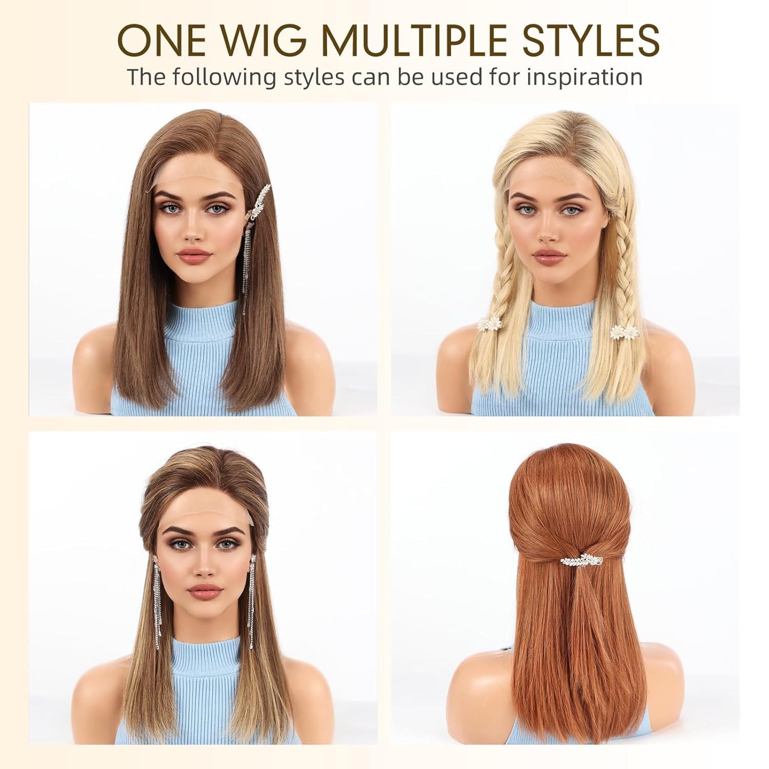 KKU 100% Human Hair Wig, Lace Front Wigs Human Hair Side Part,Brown Mixed Blonde Wig Human Hair, Real Human Hair Wigs for Women(16Inch)