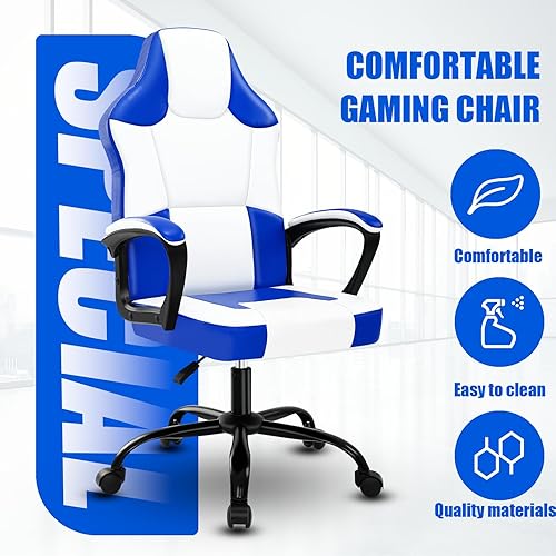 Miniatura 4 de Silla de juegos con reposapiés, sillas anchas de computadora para adultos, sillas de jugador de altura ajustable con soporte lumbar de masaje,