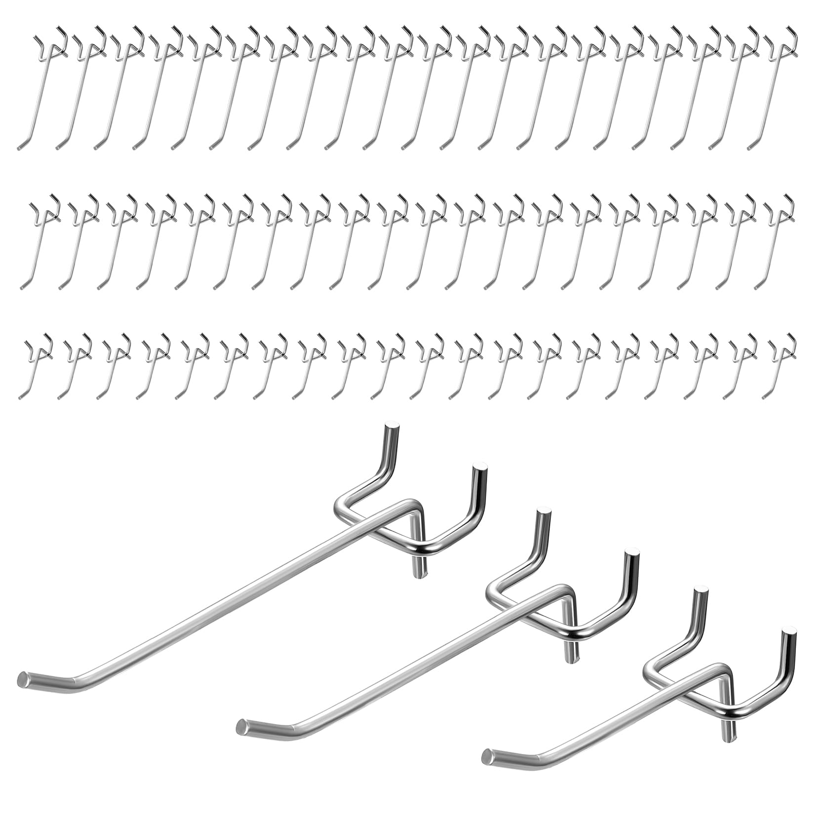 Heozhuyi 60 Pcs Garage Pegboard Hooks for Tools, 2/4/6 inch Peg Board Hooks, Metal Pegboard Organizer, Peg Board Tool Holders for Garage Kitchen Bathroom DIY Arts and Crafts Accessories