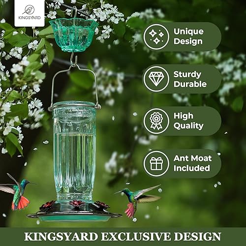 Miniatura 2 de Kingsyard Comedero de vidrio para colibríes para exteriores, comedero para pájaros silvestres con 6 puertos de alimentación para colgar para jardín