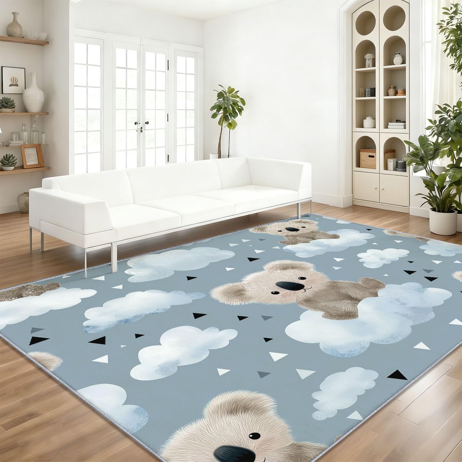 Dywan do salonu – prostokątny, 160 x 230 cm, delikatne krótkie runo z uroczym misiem, bardzo komfort i antypoślizgowy, poprawa stylu mieszkania, do sypialni, szary