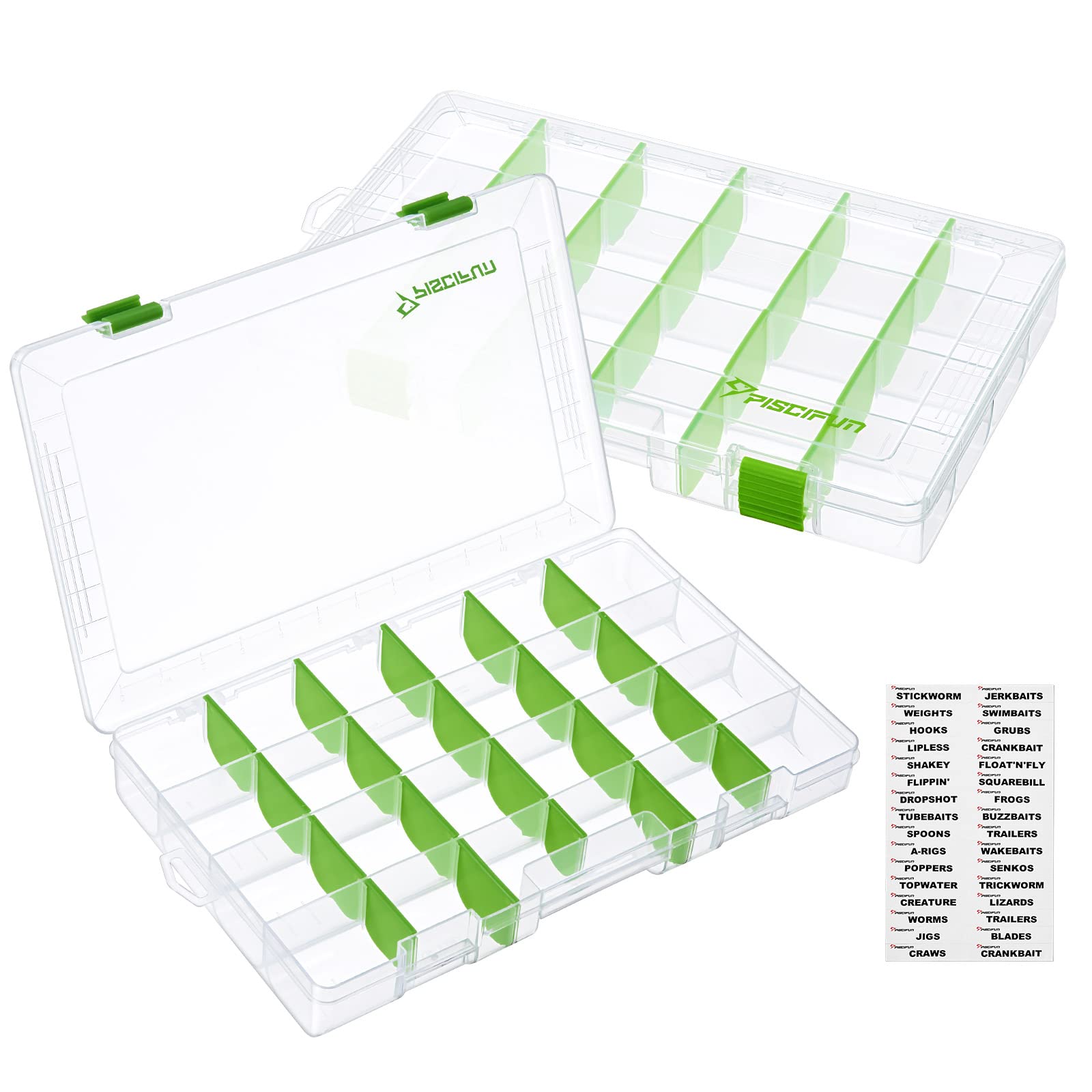 Amazon.com : Piscifun Fishing Tackle Boxes, Tackle Trays with Waterproof Labels and Removable Dividers, 3700 BPA-Free Plastic Clear Fishing Storage Organizer Boxes for Lures, 2 Packs : Sports & Outdoors