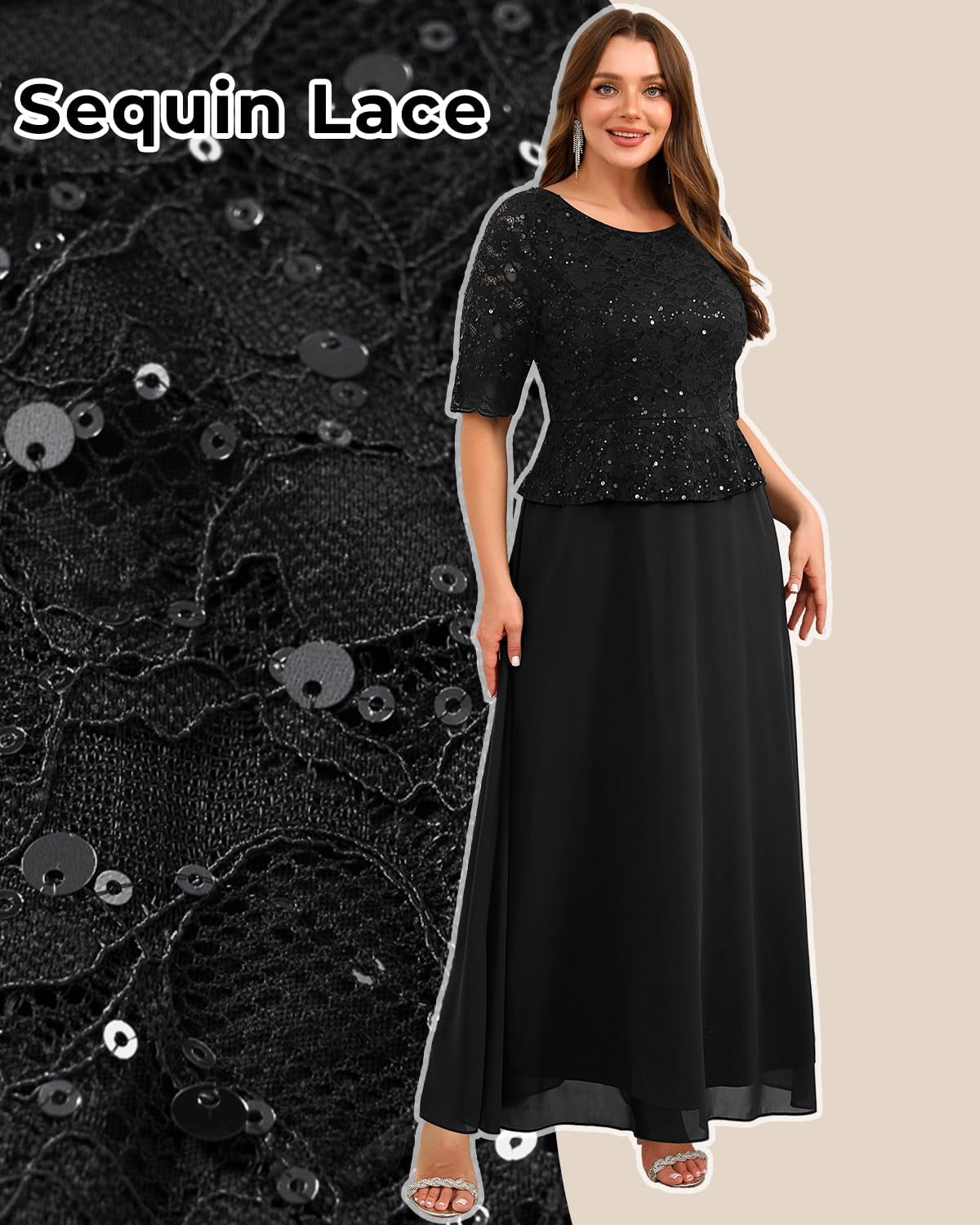 Plus Size Formal Dresses - Mother of The Bride Evening Gowns Wedding Guest Sequin Lace Bodice Long Dress Women - Image 4