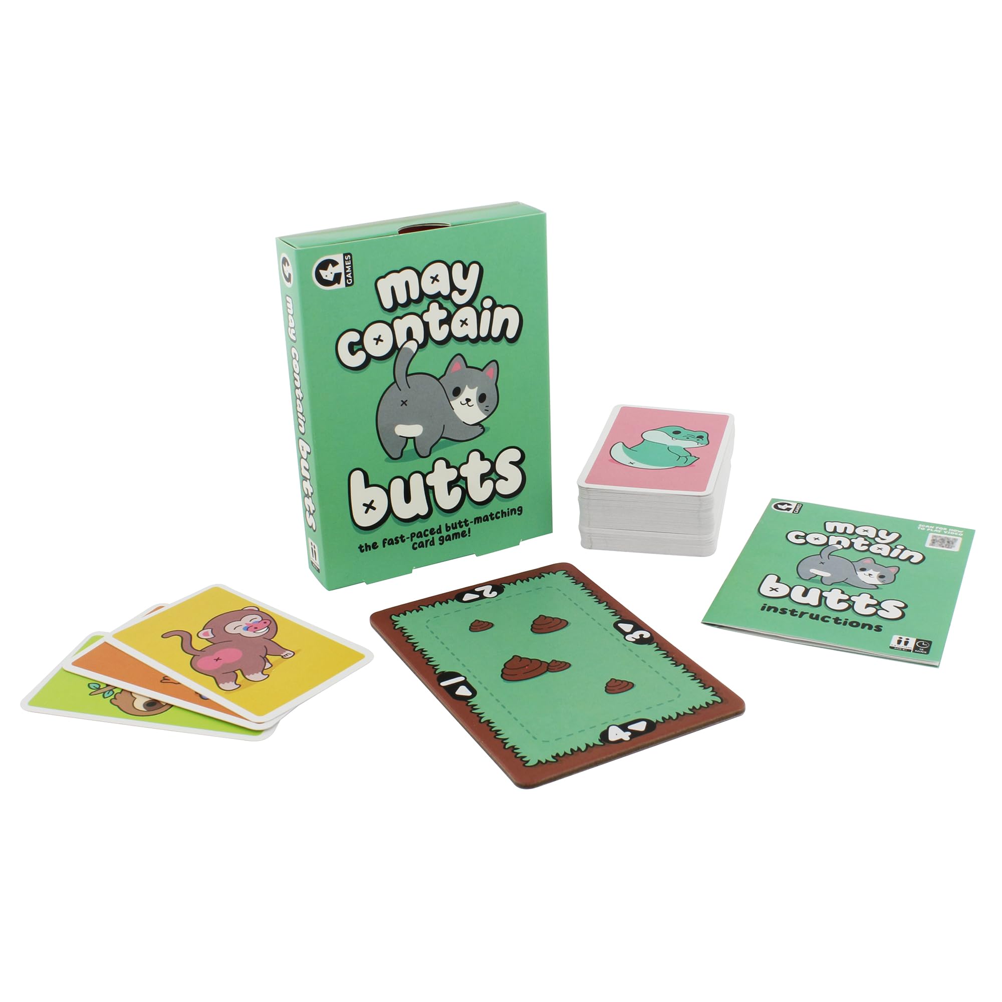 Ginger Fox May Contain Butts Card Game - Funny Fast Reaction Family Party Game Matching works for Kids & Adults - 2-6 Players - Ages 6+