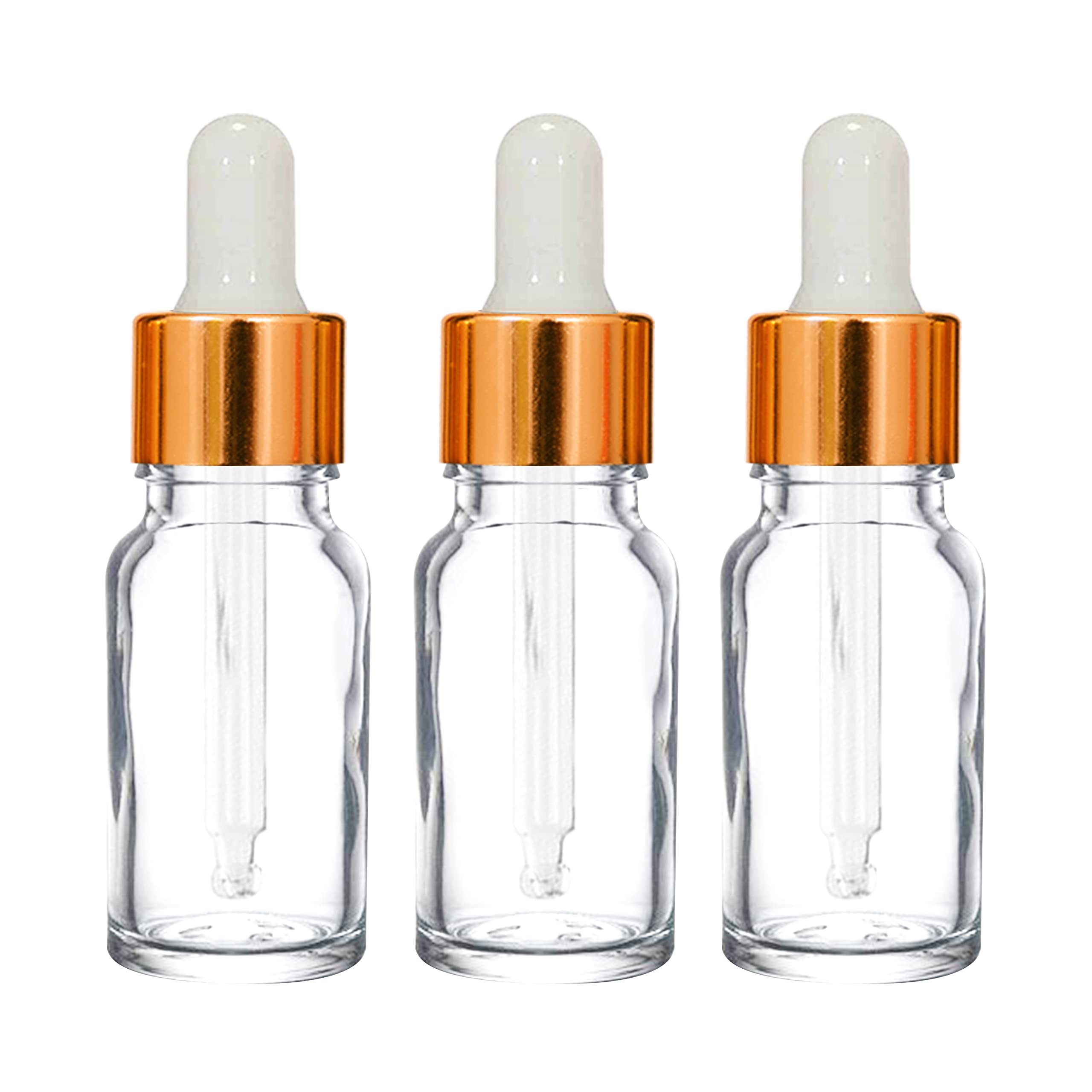 10 ml Clear/Transparent Round Empty Glass Bottle/Glass Dropper/Golden Ring/Silicon White Teat, Refillable, For Essential Oils, Perfumes (Pack Of 3)-image-23