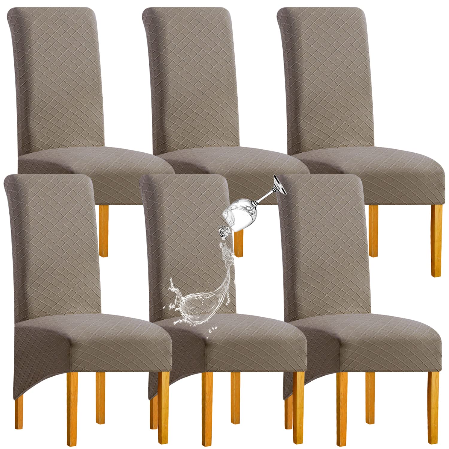 1/2/4/6 PCS Diamond Lattice Stretch Imperméable XL Housses de Chaise pour Salle à Manger, Spandex Haut Dossier Grande Chaise de Salle à Manger Housses(Taupe,6 pièce)