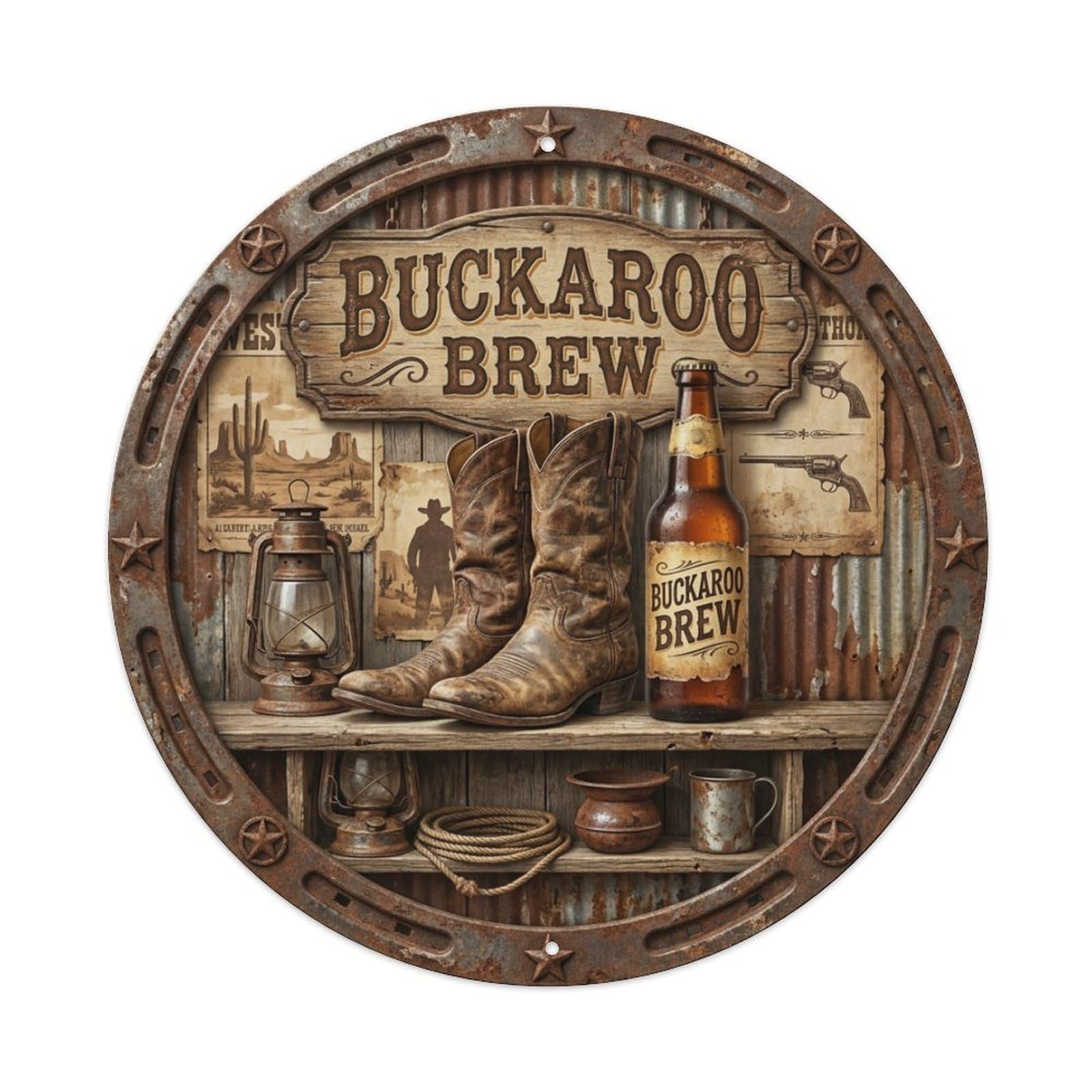 Vintage Beer Western Cowboy Buckaroo Brew Retro Bar for Metal Tin Sign