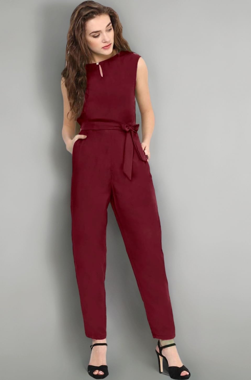 Women's Crepe Keyhole Maxi Jumpsuit