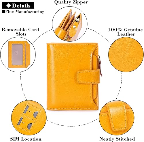 Miniatura 5 de GOIACII - Cartera pequeña para mujer de cuero genuino con bloqueo RFID, bolsillo con cremallera, plegable, tarjetero con ventana para