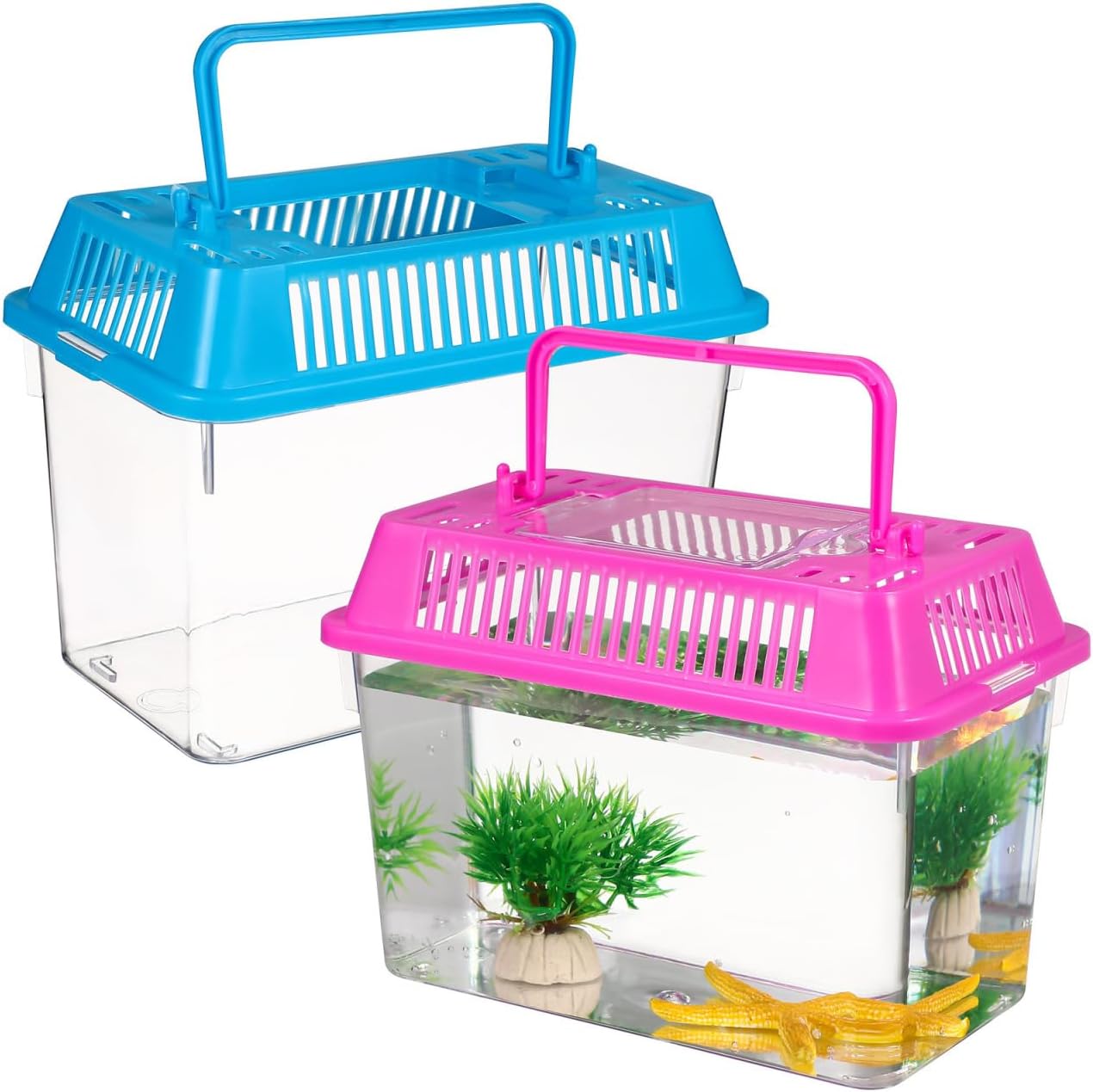 UPKOCH 4-Pack Critter Keeper Small Fish Tank, Portable Plastic Reptile Terrarium Bug Cage with Lid, Mini Travel Transport Container for Turtle Tarantula Hermit Crab