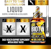 Vista 2 de Gotas líquidas de biotina y colágeno para el crecimiento del cabello, 60,000mcg - Suplemento de biotina y colágeno líquido para hombres y mujeres