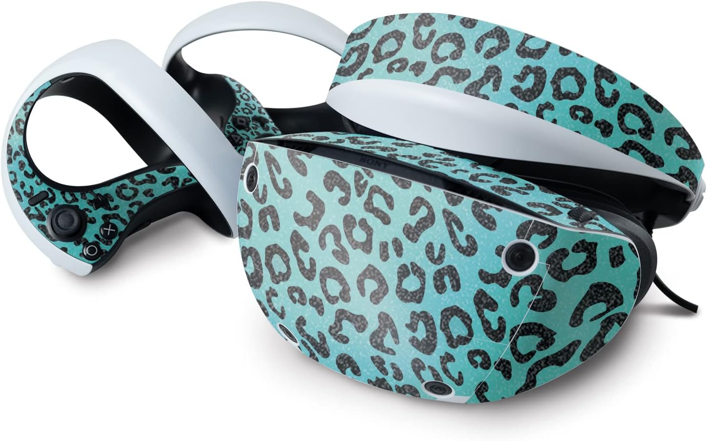 MightySkins Glossy Glitter Skin Compatible with Sony Playstation VR2 - Teal Leopard | Protective, Durable High-Gloss Glitter Finish | Easy to Apply & Change Styles | Made in The USA