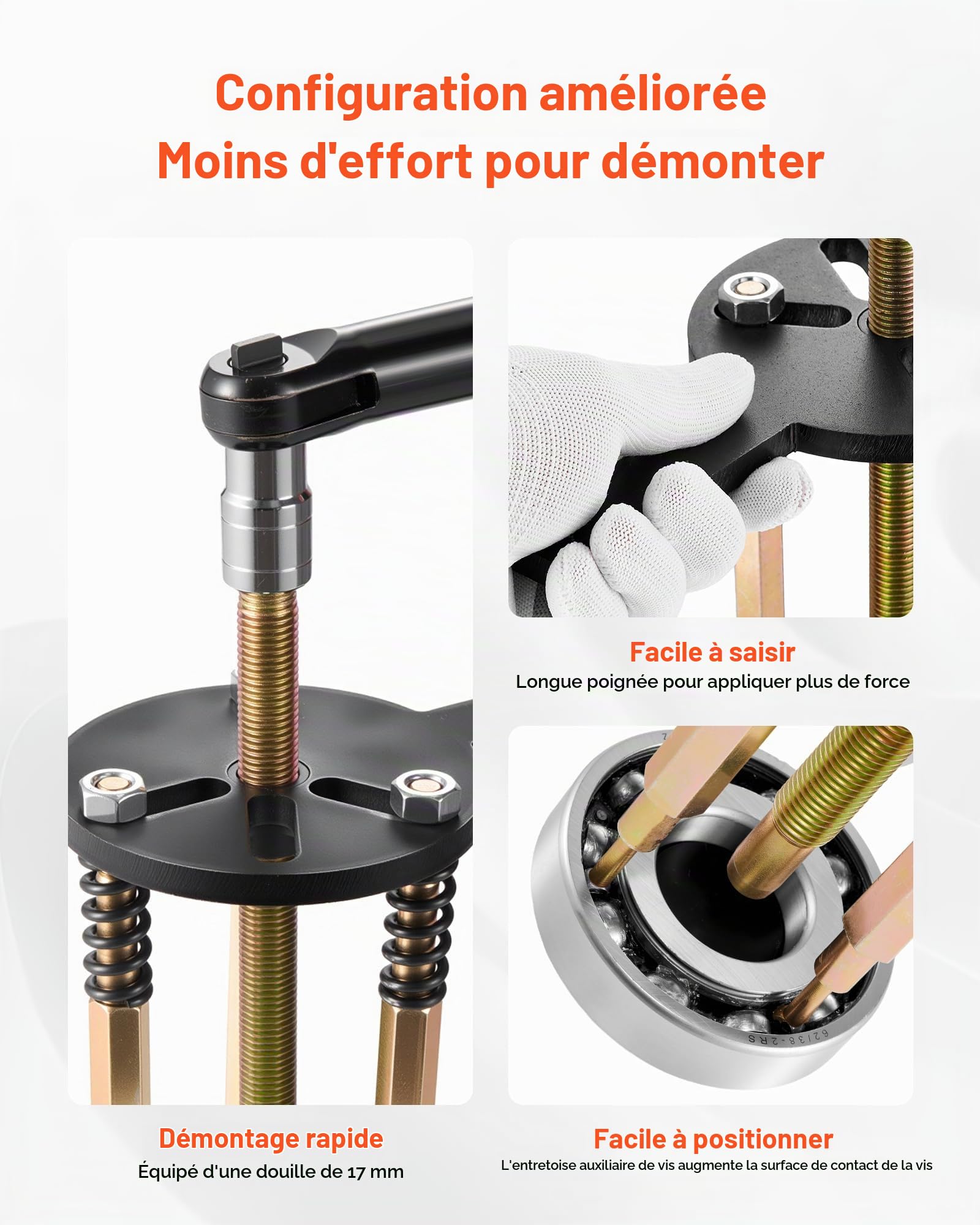 VEVOR Kit d'Extracteur de Roulements à 3 Mâchoires 36PCs, Kit d'Extraction de Roulements Internes et Externes sans Arbre Intérieur, Multifonctionnel, avec Étui de Rangement Portable Robuste, Atelier