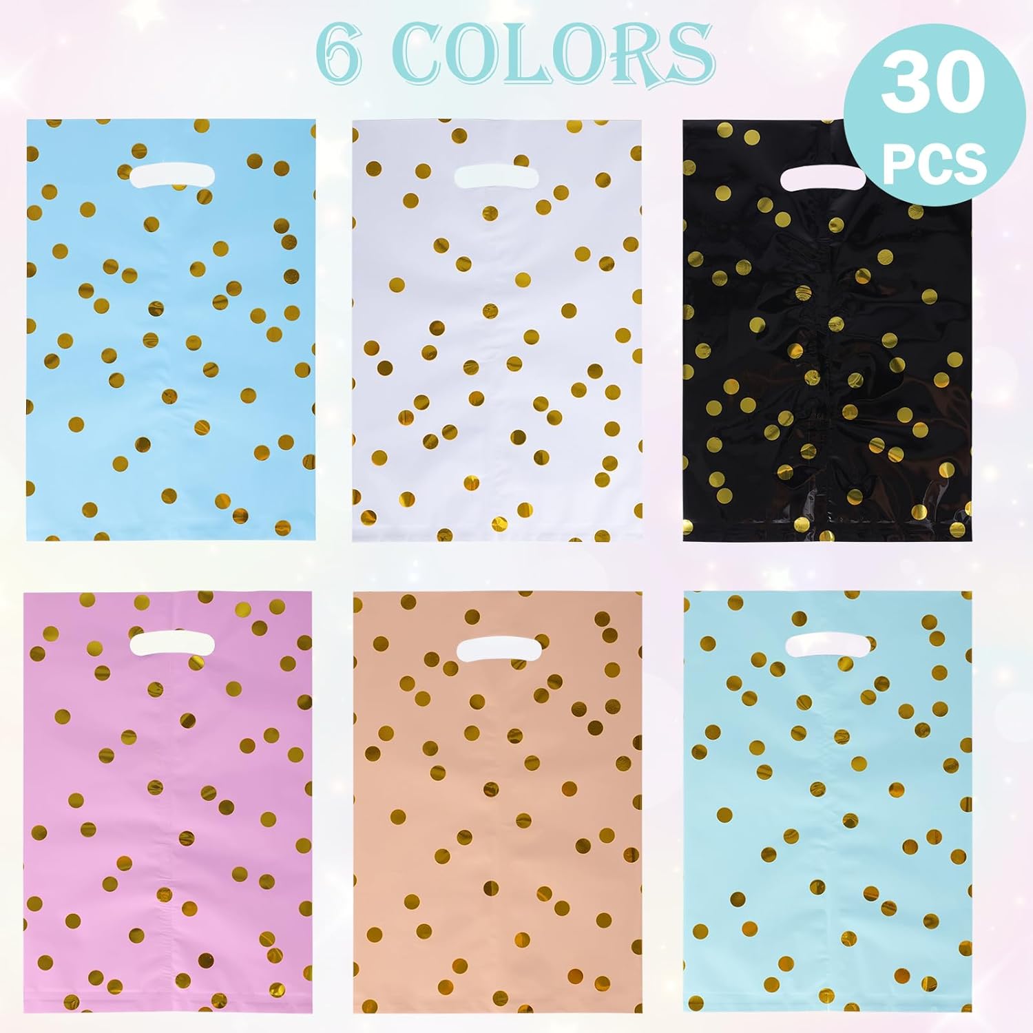 Agaommio 30pcs Party Favor Bags for Kids Birthday Goodies Bags,Christmas Gift Bag Plastic Gift Bags for Kids Girls Boys Candy Birthday Party Favor Gift Wraps (30pcs Polka Dot Pattern 6colors) - Image 4