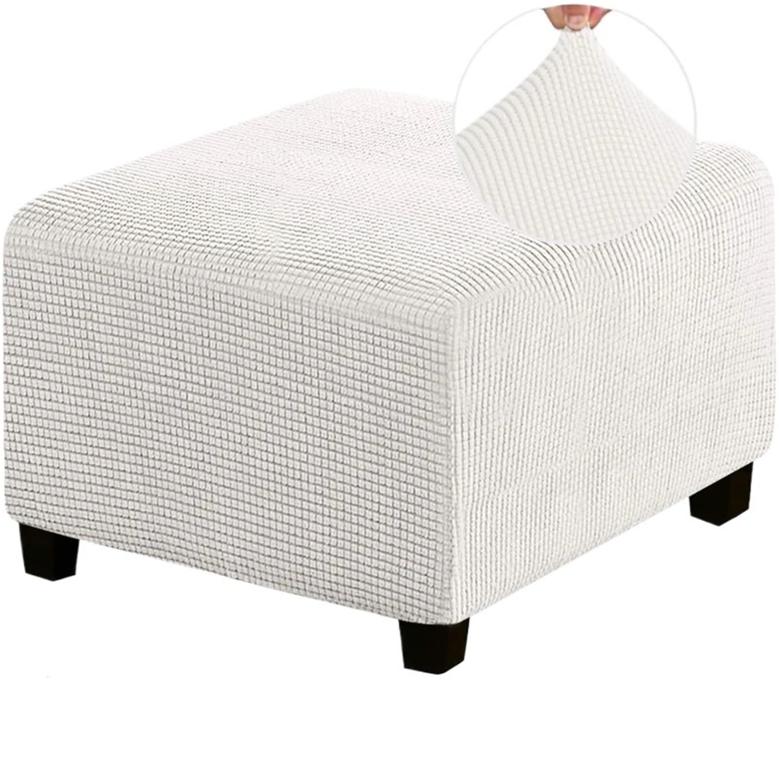 DCUIPG 1Pcs Pure Color Ottoman Rectangle Footrest Footstool Protector Covers Stretch Fabric Storage Pouf For Home for Square Fotstool(White,M)
