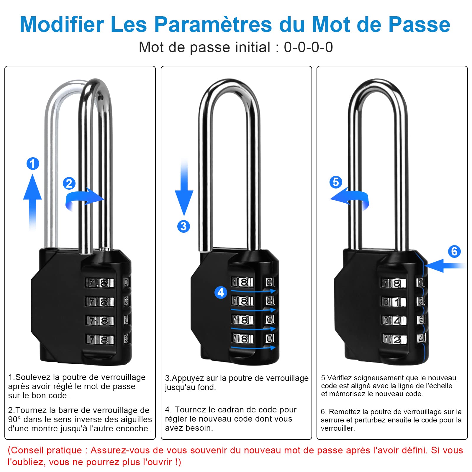 Cadenas à Code Diompirux Lot De 4 - Cadenas Digitaux 4 Chiffres, Alliage Zinc, Étanches, Extérieur