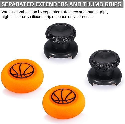 Miniatura 4 de Playrealm FPS Thumbstick Extender & Printing Rubber Silicone Grip Cover 2 Sets for Xbox Series XS & Xbox One Controller(Basketball)