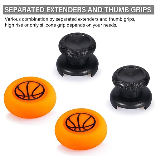 Miniatura 4 de Playrealm FPS Thumbstick Extender & Printing Rubber Silicone Grip Cover 2 Sets for Xbox Series XS & Xbox One Controller(Basketball)