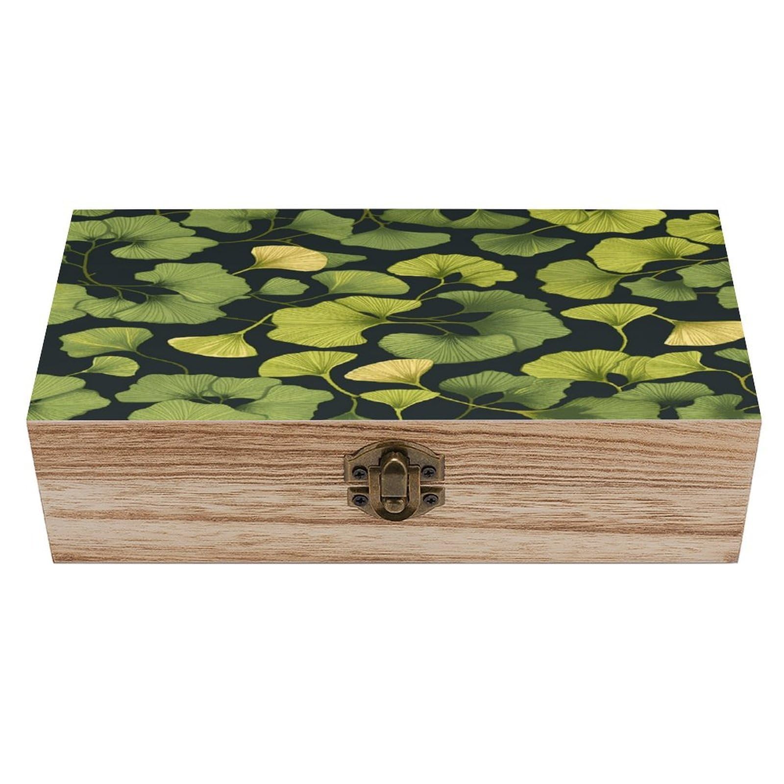 VstaDank Ginkgo Biloba Wooden Storage Box Decorative Jewelry Case with Lids Exquisite Wood Box Letters Gifts Acacia Wood Boxes Fashion Wooden Keepsake Boxes for Men Women