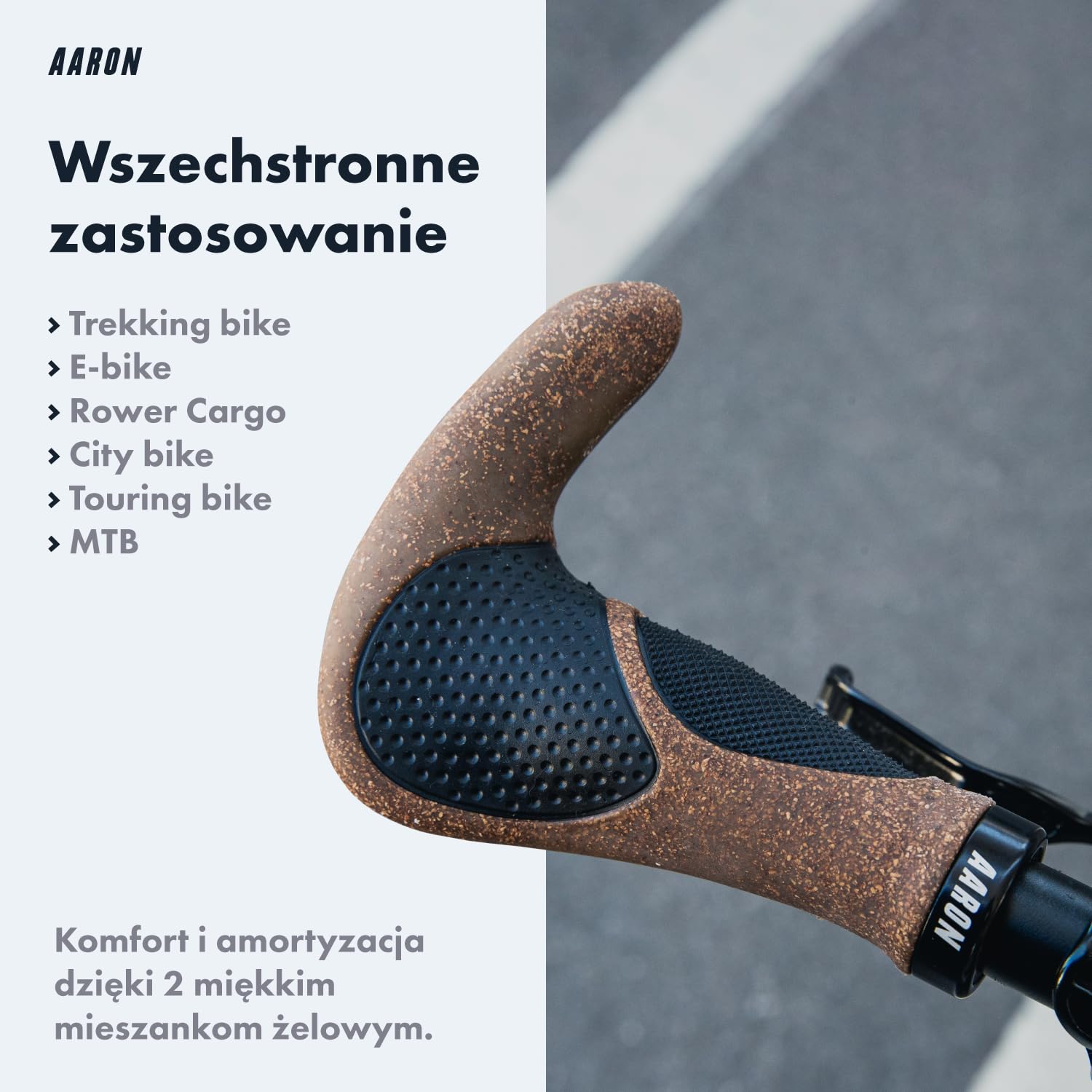 AARON Rogi na kierownicę z żelową amortyzacją, ergonomiczne rogi na kierownicę z antypoślizgowej gumy, uchwyty rowerowe do rowerów elektrycznych, trekkingowych, górskich, turystycznych, kolor czarny