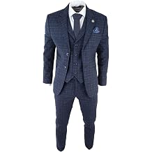 Mens Grey Tweed 3 Piece Suit Blue Check Vintage 1920s Gatsby Blinders Tailored Fit