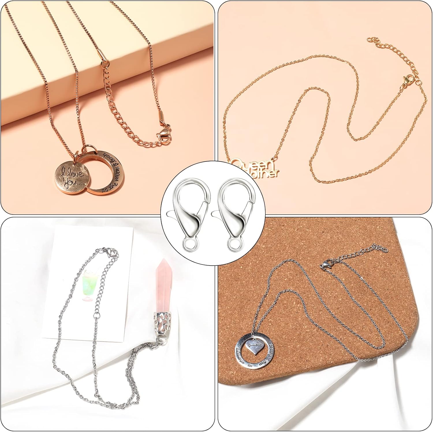 100 Pieces 12x6mm Silver Lobster Clasp Set Lobster Claw Clasps for Jewelry Making and Bracelets for DIY Craft Earring Necklace Bracelet Pendant Choker Jewelry Making Findings and Key Ring Chain - Image 7