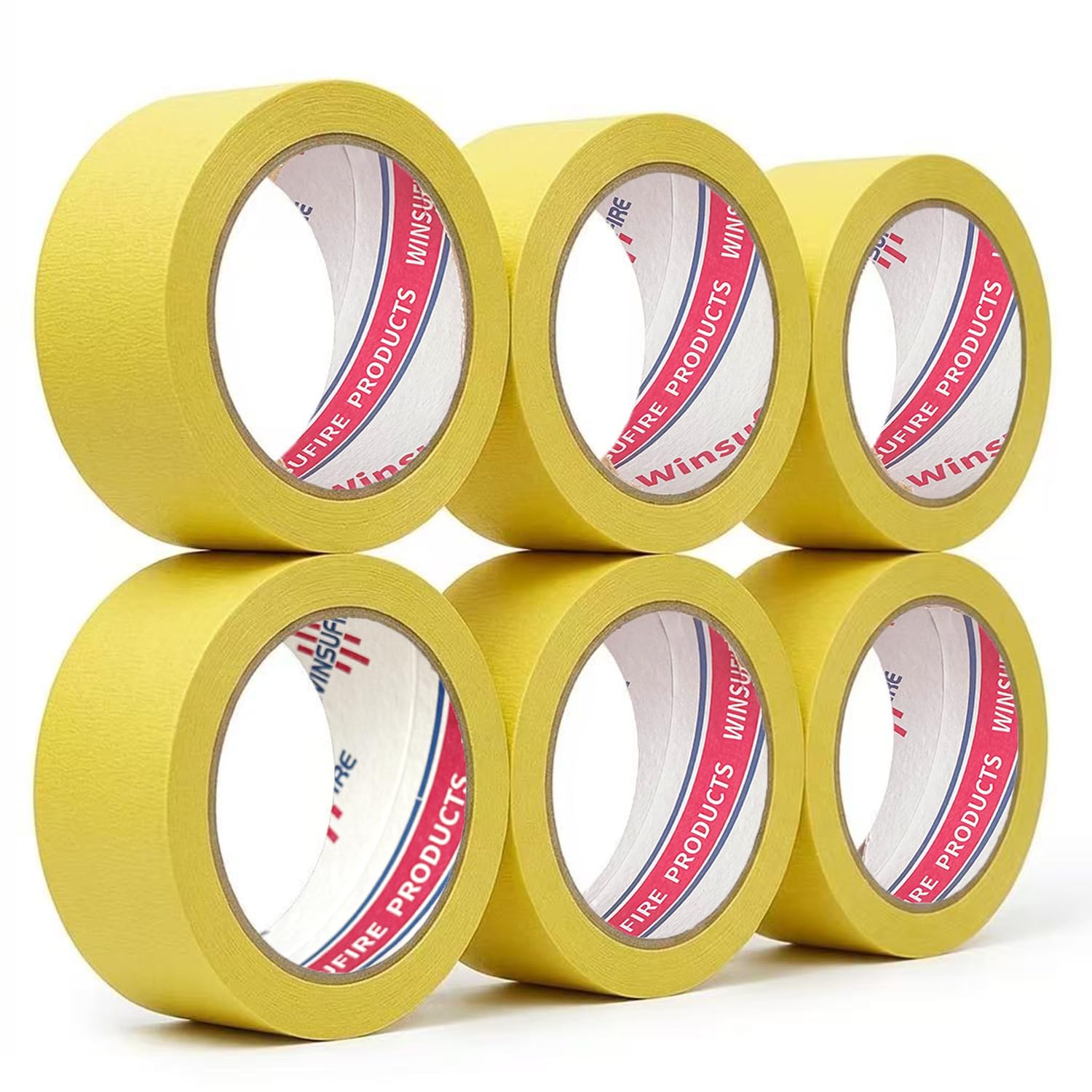 Farbiges Abdeckband, farbiges Malerband für Kunst und Handwerk, Sprühmalerei, Abdecken und Schutz, Kunstbedarf für Kinder, 6 Rollen, 5,1 cm x 27,7 m, insgesamt 180 Meter (gelb)