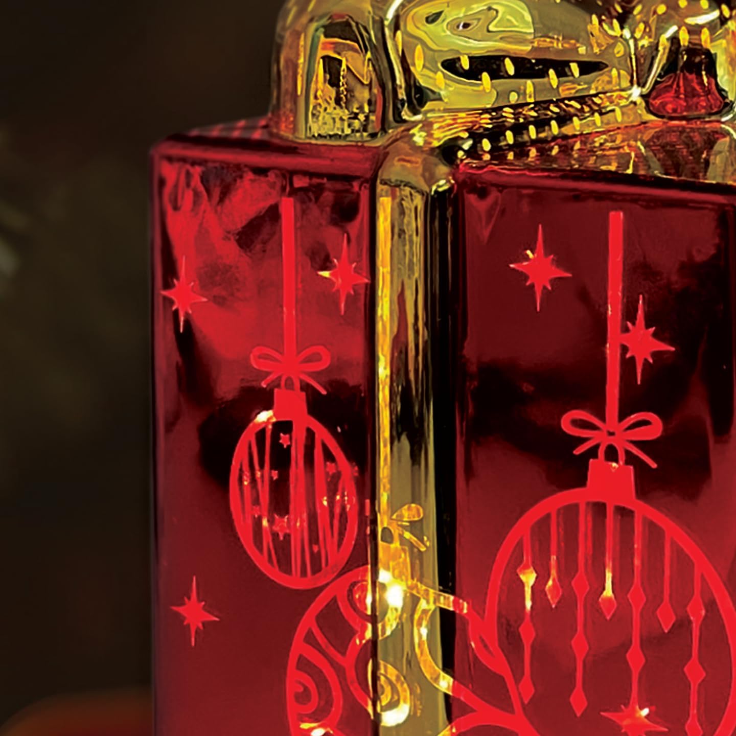 Old World Christmas Lit Ornamental Glass Gift Box, Ceramic Christmas Decoration, Festive Light Up Tabletop Holiday Display