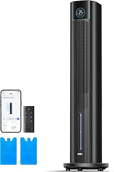Dreo Evaporative Air Cooler, 40  Cooling Fans that Blow Cold Air, 80  Oscillating, Removable Water Tank, Ice Packs, Remote Control, 4 Speeds, 7H Timer, Swamp Cooler for Bedroom, Black