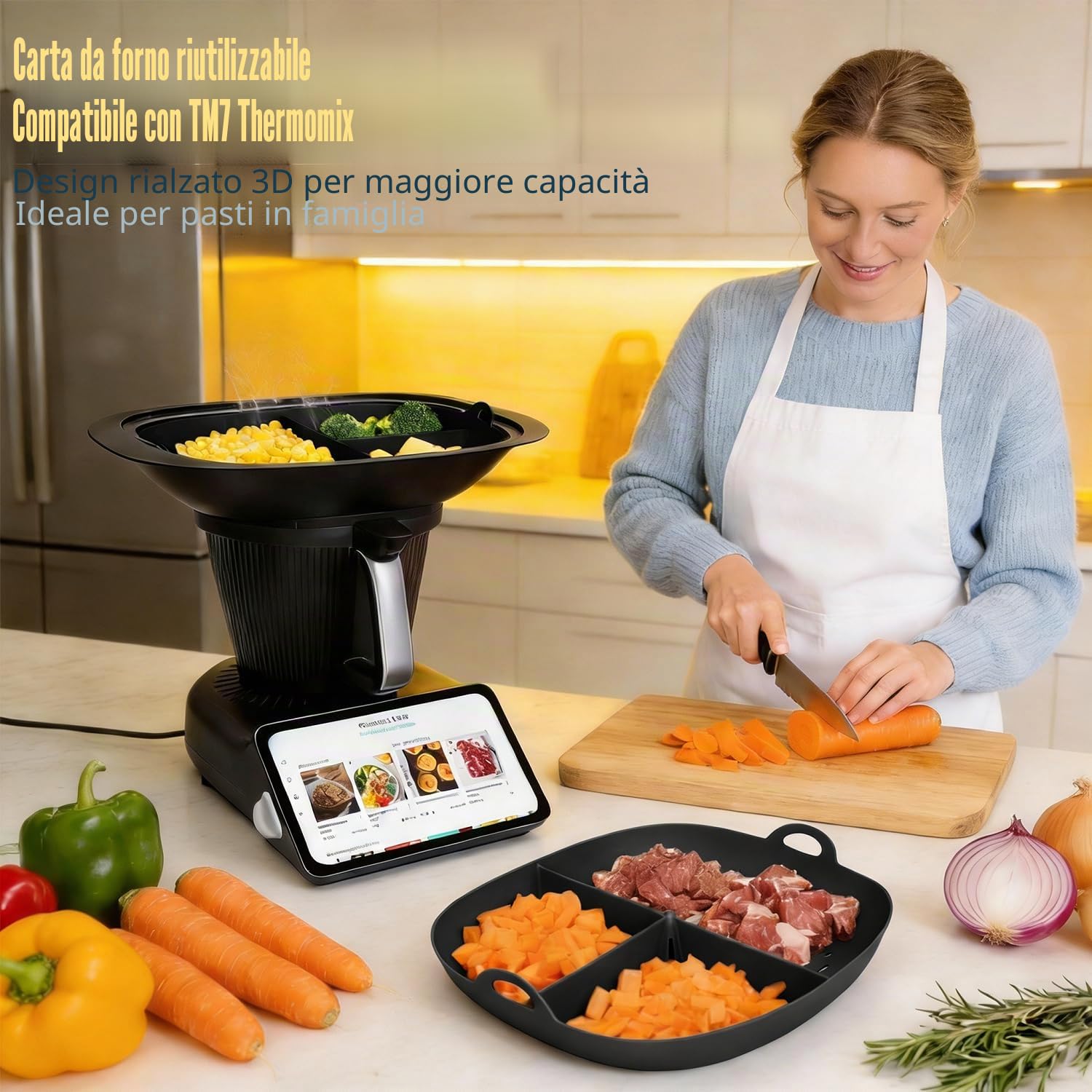 SelfTek Pellicola Permanente per Bimby TM7, Carta da Forno Riutilizzabile in Silicone di Alta Qualità Riutilizzabile, Resistente Al Calore e Antiaderente, Grande Capacità 4,5L, Nero