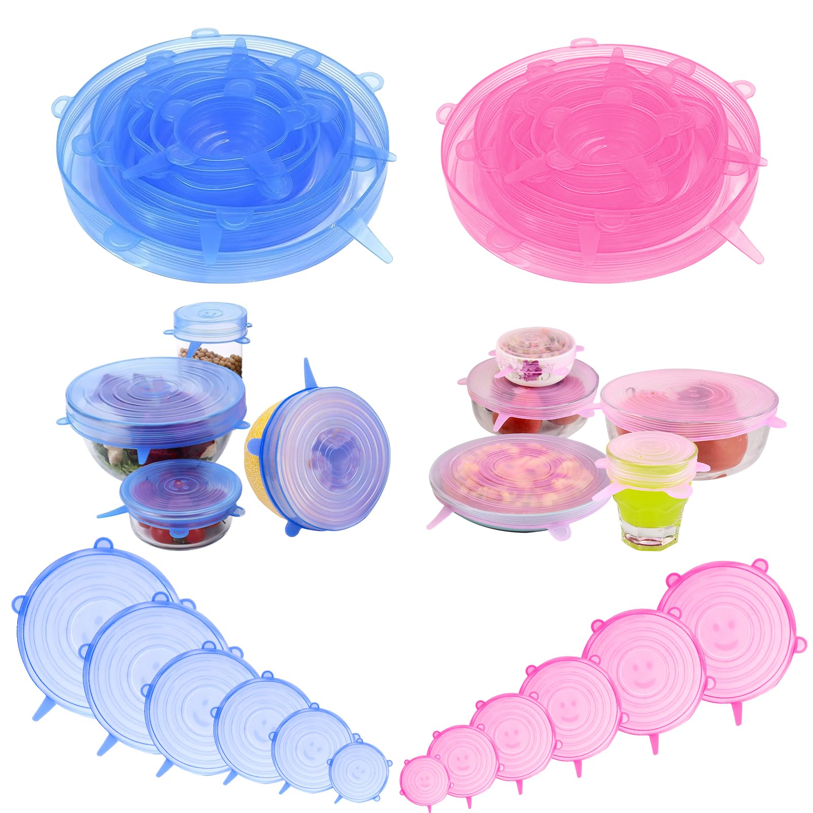 12 Stück Silikondeckel Dehnbar - Wiederverwendbare Frischhalte-Deckel Für Schüsseln & Gläser