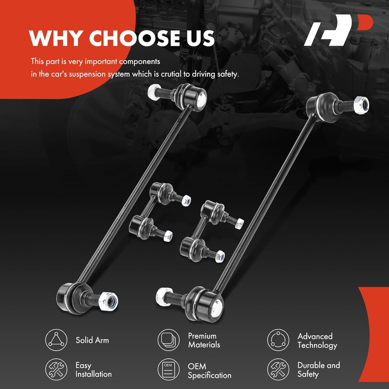 A-Premium Set of 4, Front & Rear Sway Bar Links Kit Stabilizer Bar Links, Compatible with Nissan Altima 2013-2018, Maxima 2016-2018