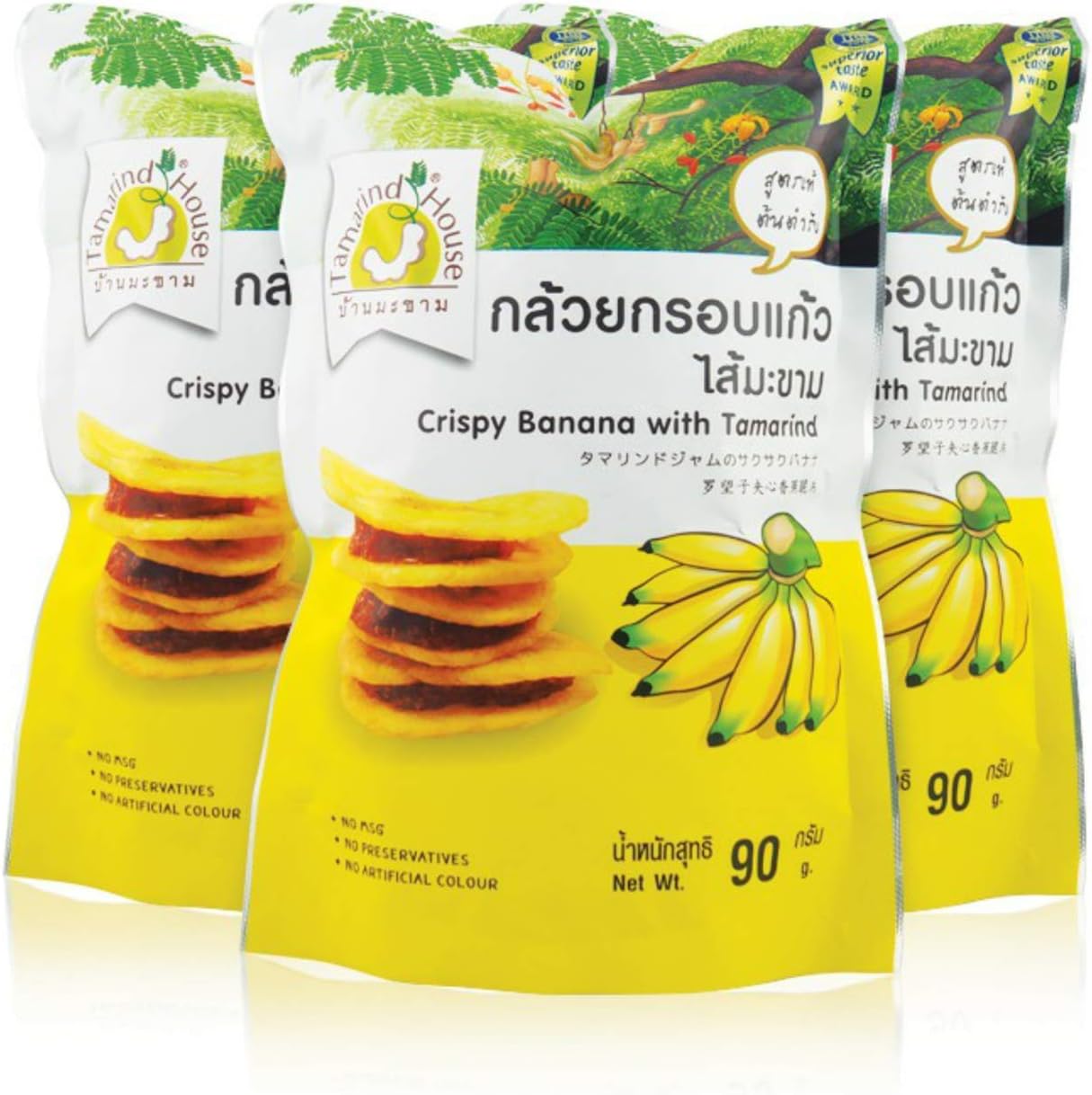 3 x 90 g.Crispy banana with tamarind jam, healthy thai snack fruit products.