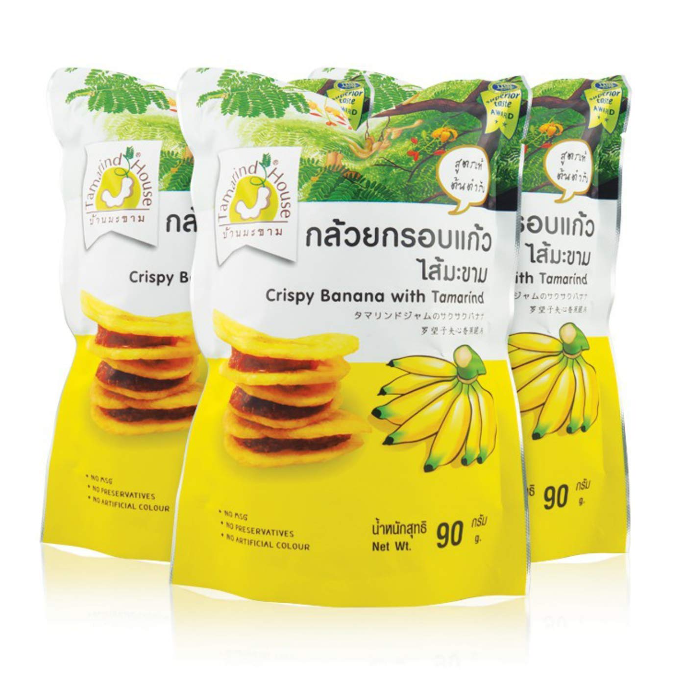 3 x 90 g.Crispy banana with tamarind jam, healthy thai snack fruit products.