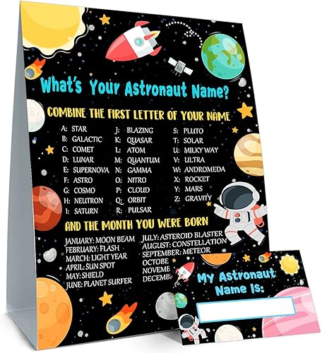 Divertido juego con nombre de astronauta, juegos de fiesta para niños y niñas, ideas de juegos de fiesta para niños, suministros de decoración de