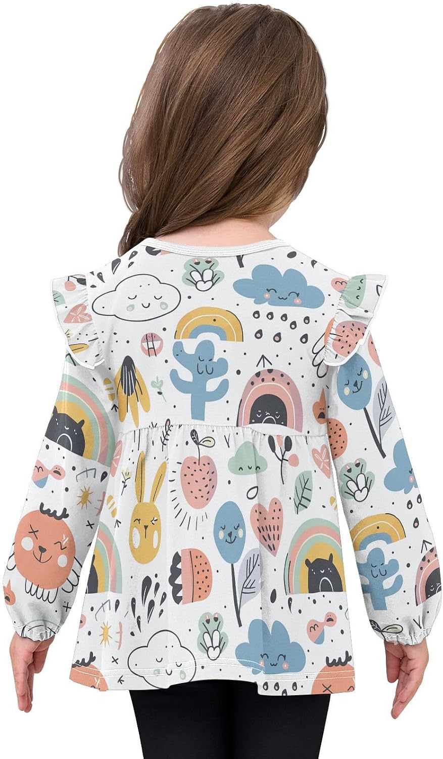 visesunny Toddler Clothes for Girls Cartoon Cloud Heart Plant Long Sleeve Fall Shirts Cotton Top with Ruffle Collar
