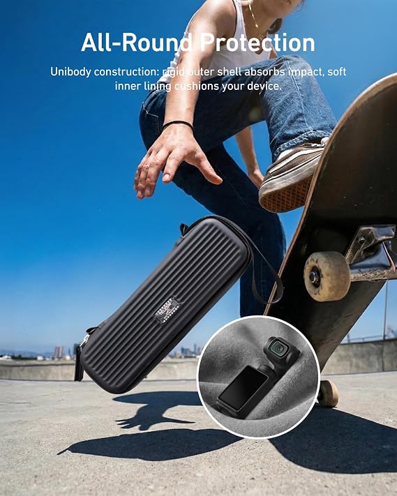 Telesin Osmo Pocket 3/4/4P, Insta360 Luna Ultra Uyumlu Hard EVA Shell Seyahat Çantası | Hard EVA Shell Travel Storage Case (Siyah)